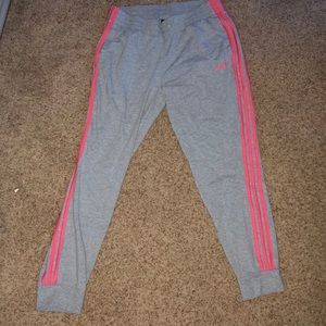 Grey and pink adidas joggers